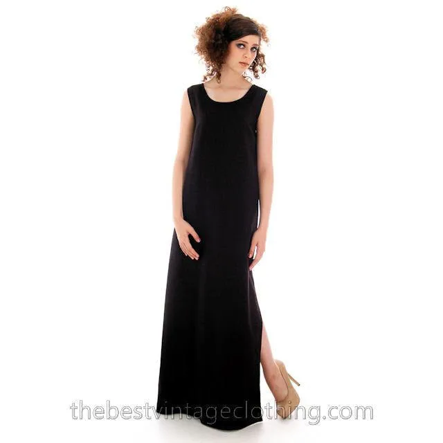Vintage Vuokko Suomi Finland Fine Wool Column Maxi Dress Black M Minimalist