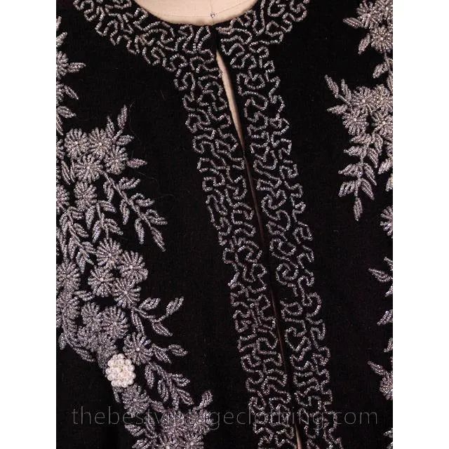 Vintage Womens Beaded Sweater 1950s | Black Cashmere | Heavy Floral Beading| Large
