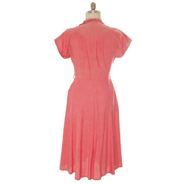 Vintage Womens House Dress Red Changeable  Cotton 1940s 38-30-Free