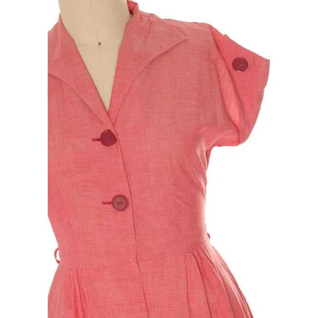 Vintage Womens House Dress Red Changeable  Cotton 1940s 38-30-Free