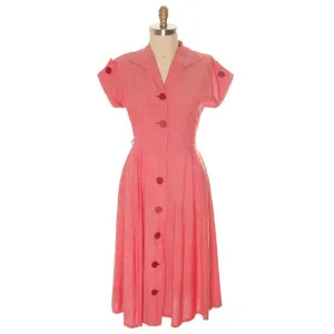 Vintage Womens House Dress Red Changeable  Cotton 1940s 38-30-Free