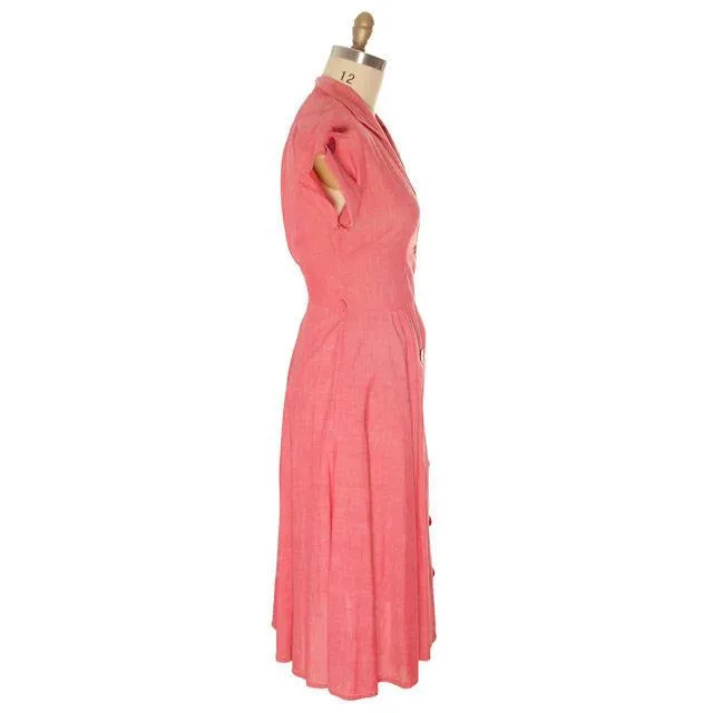 Vintage Womens House Dress Red Changeable  Cotton 1940s 38-30-Free