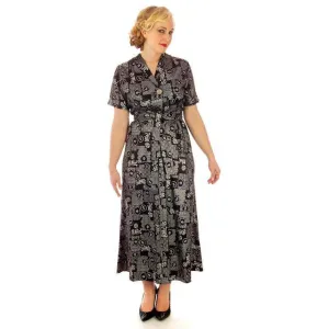 Vintage Womens Lounge Robe Hostess Gown Black & Silver Metallic Chinese  1940s 40-28-45