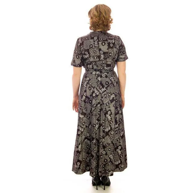 Vintage Womens Lounge Robe Hostess Gown Black & Silver Metallic Chinese  1940s 40-28-45