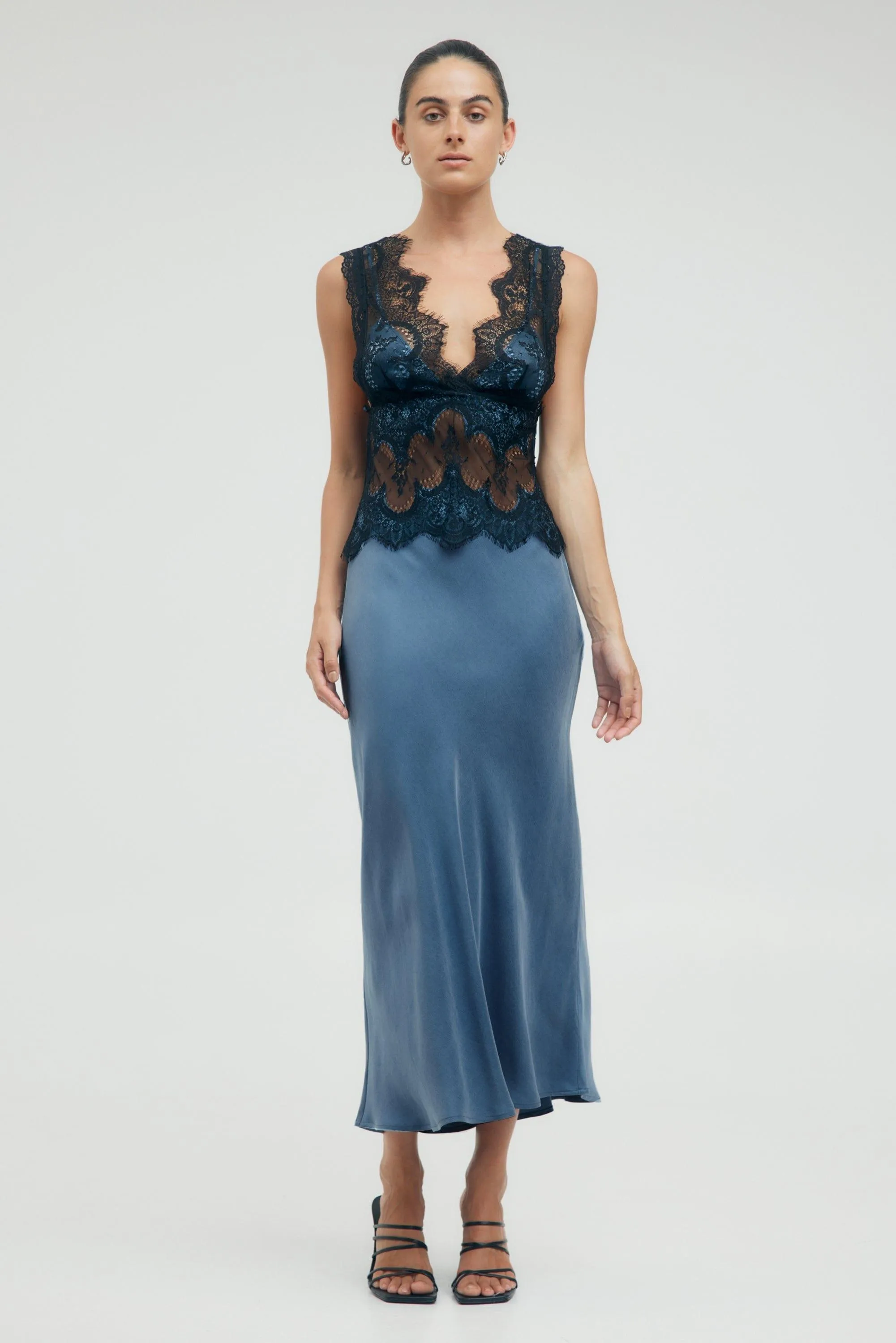 VISIONS LACE DEEP V MAXI DRESS | SAPPHIRE