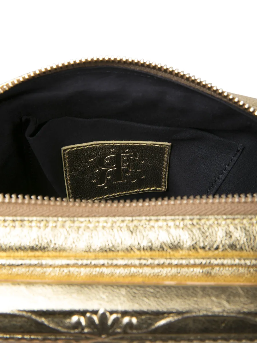 Water Lilies Framed Gold Leather Bag
