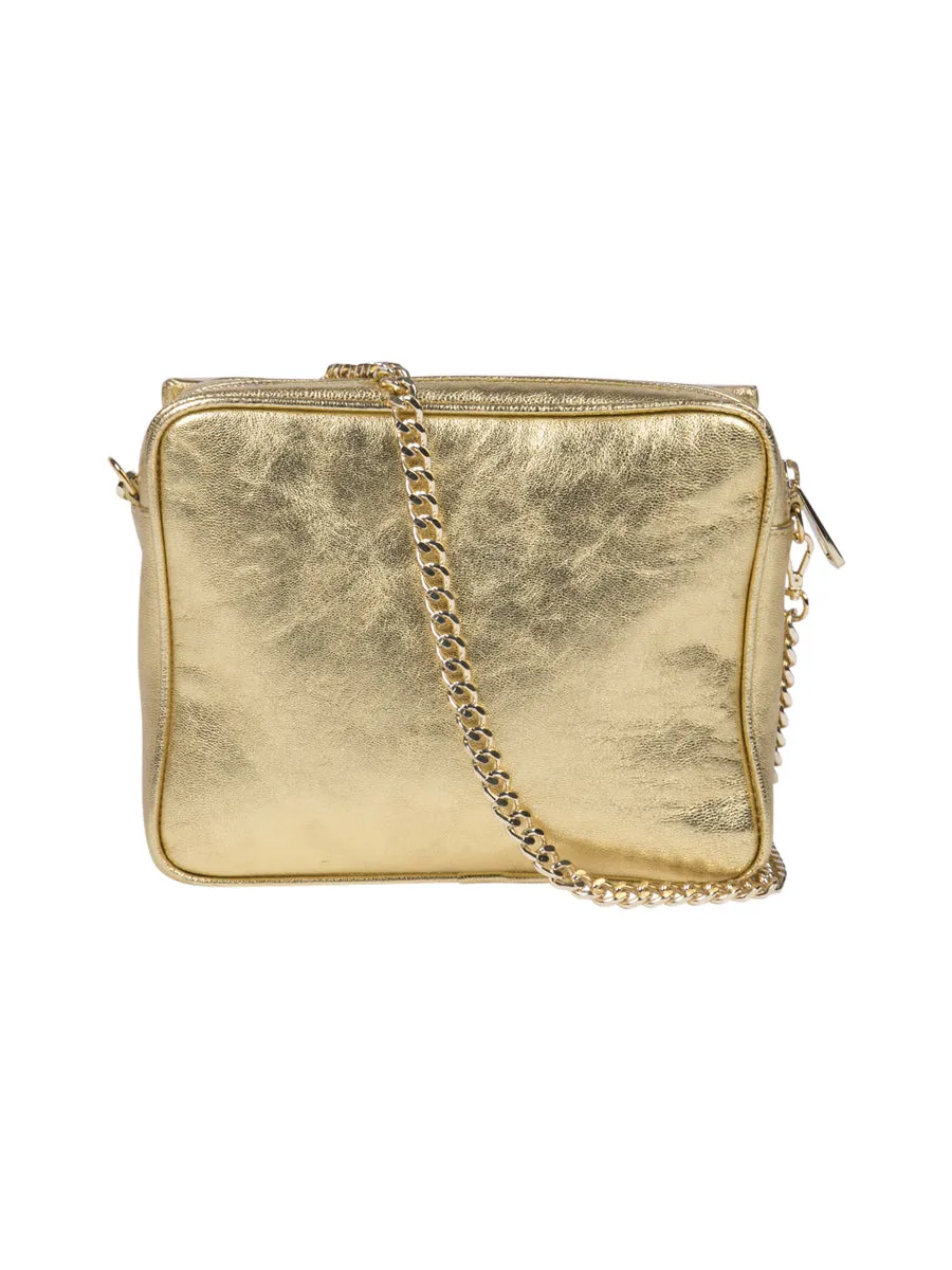 Water Lilies Framed Gold Leather Bag