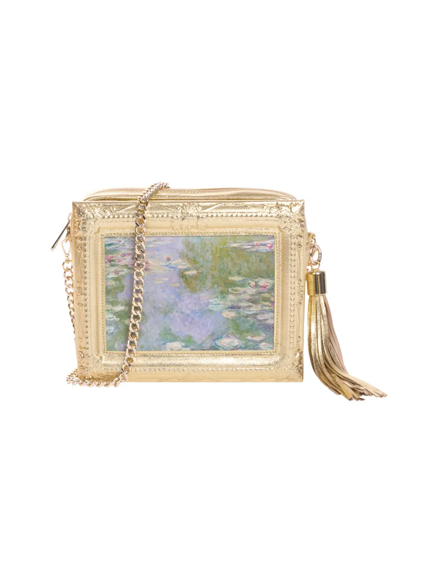 Water Lilies Framed Gold Leather Bag
