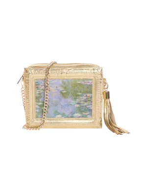 Water Lilies Framed Gold Leather Bag