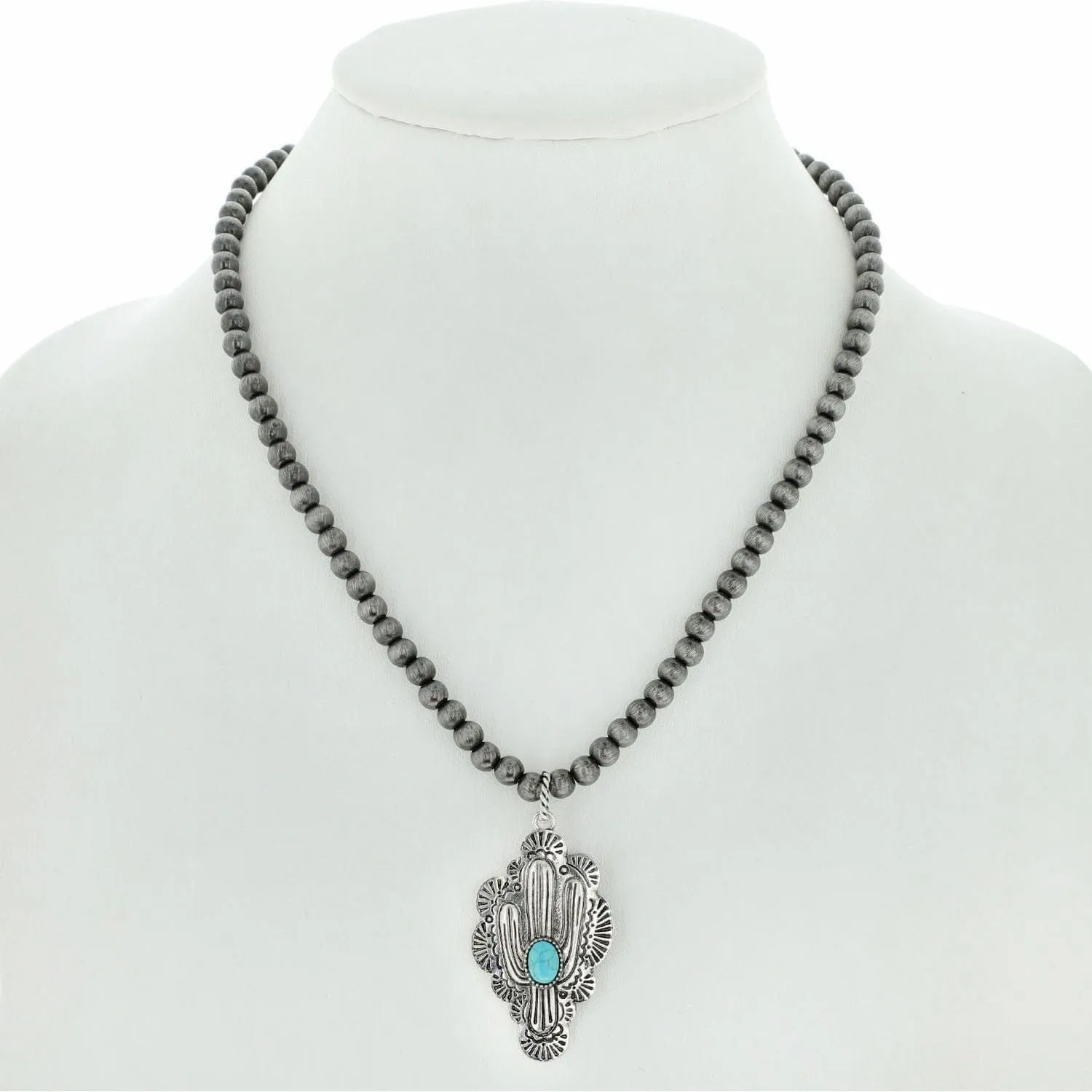 Western Navajo Pearl Necklace Stamped Pendant