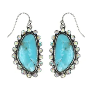 Western Turquoise Ab Rhinestone Slab Earrings