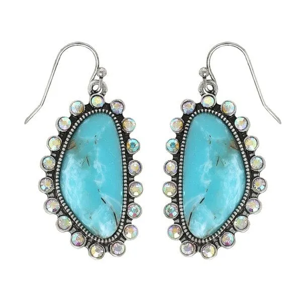 Western Turquoise Ab Rhinestone Slab Earrings