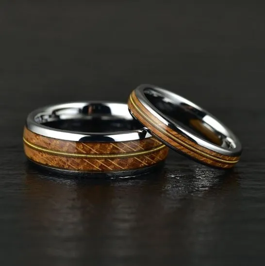 Whiskey Barrel Wood Guitar String Women's Wedding Band 4MM