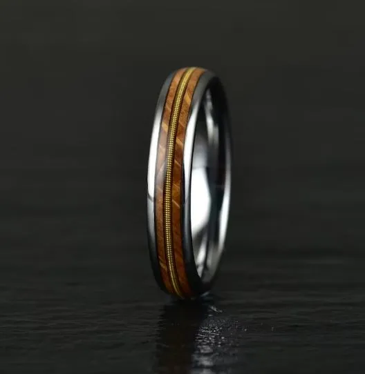 Whiskey Barrel Wood Guitar String Women's Wedding Band 4MM