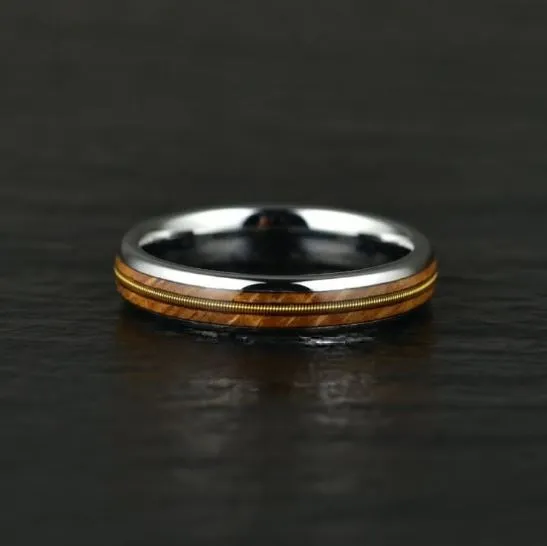 Whiskey Barrel Wood Guitar String Women's Wedding Band 4MM