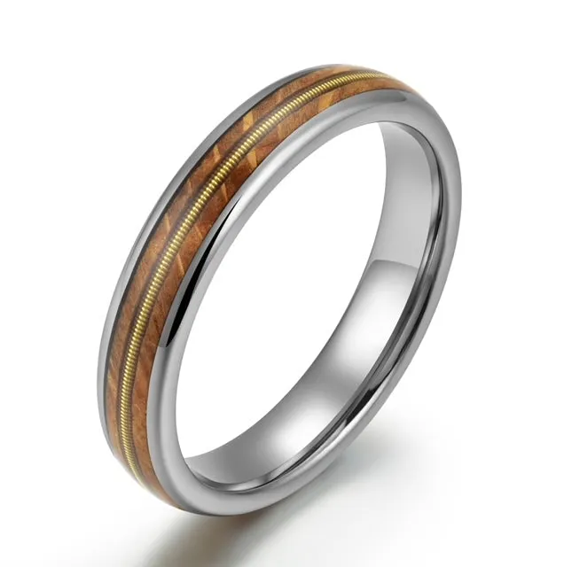 Whiskey Barrel Wood Guitar String Women's Wedding Band 4MM