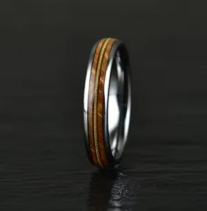 Whiskey Barrel Wood Guitar String Women's Wedding Band 4MM
