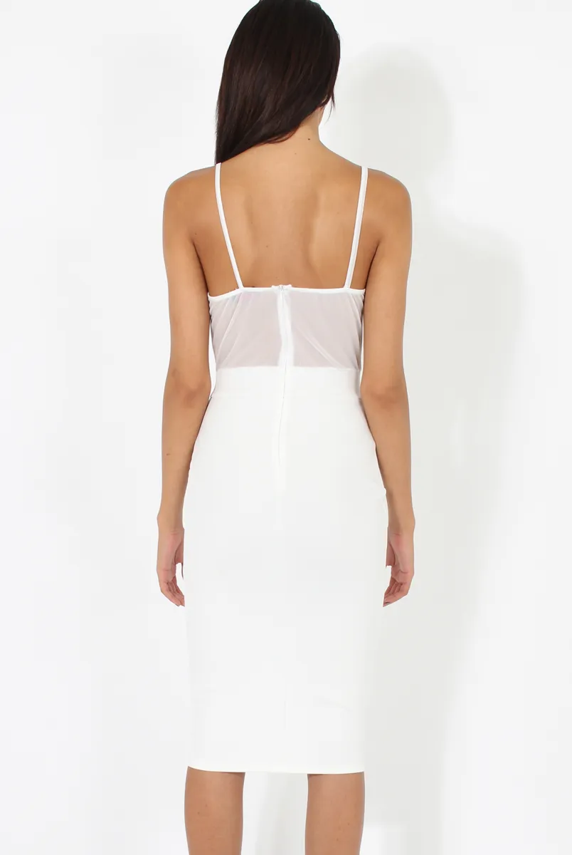 White Applique Mesh Bodycon Dress - Tallulah