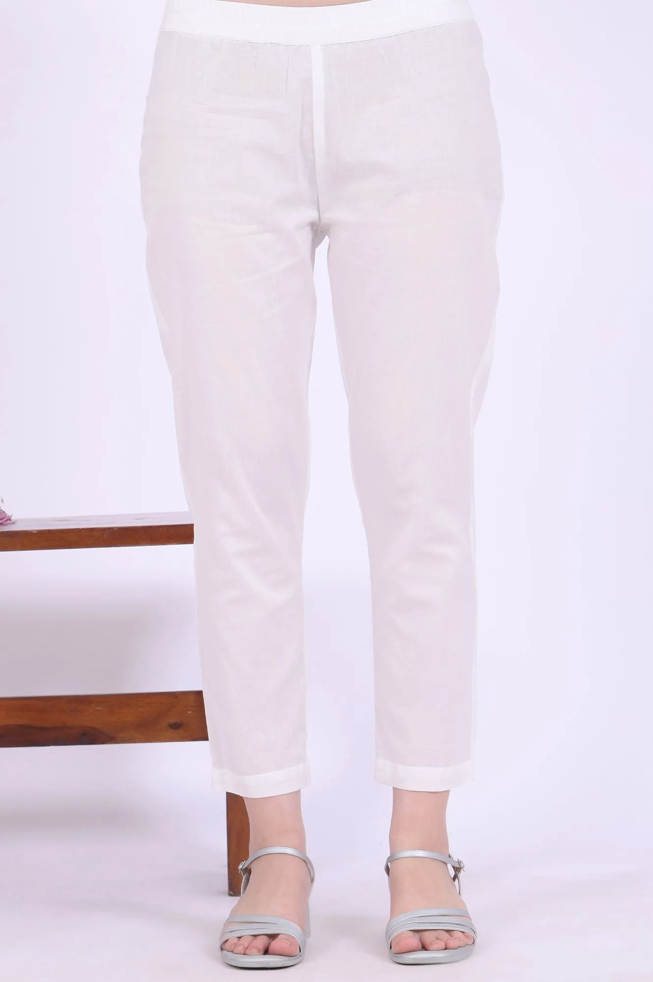 White Embroidered Pure Cotton A-Line Kurta with Trousers & Dupatta Set
