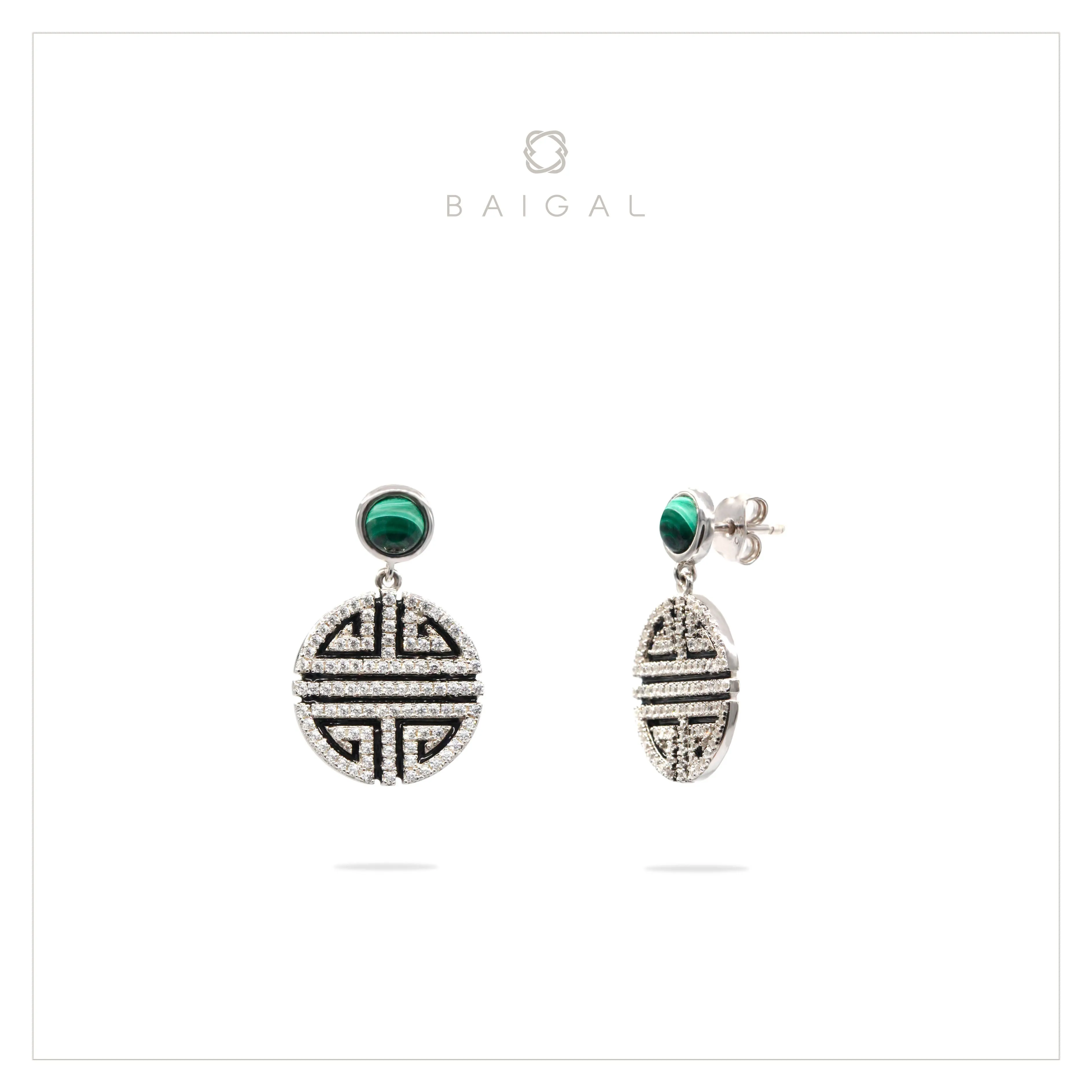 White Gold Plated 925 Sterling Silver Black Onyx Stud Earrings for Women and Girls