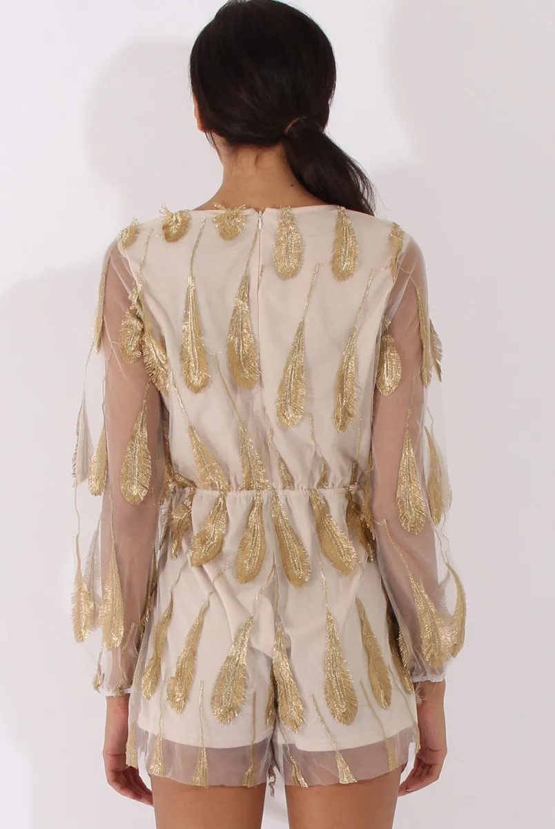 White Mesh Layer Feather Playsuit - Miranda