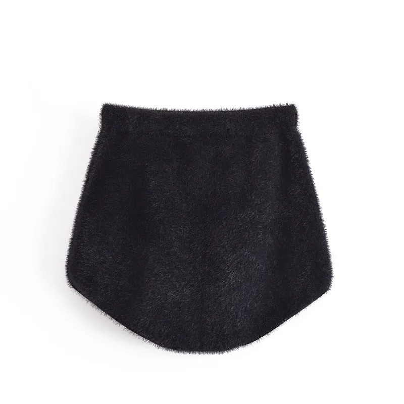 White Mohair V-neck Single-breasted Knitting Coat Jacket Halter Short Vest Shorts Hot Pants Three-piece Set
