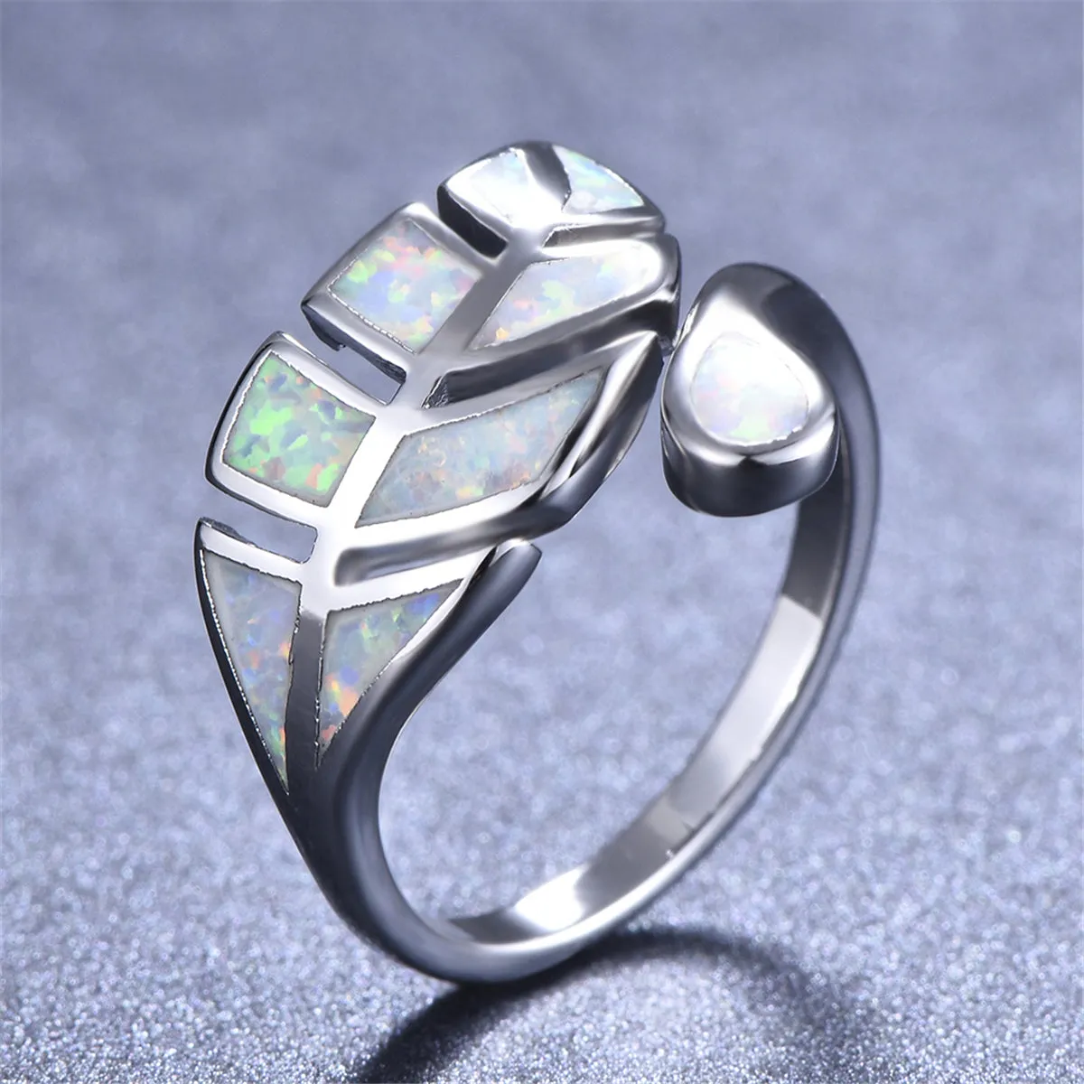 White Opal & Silver-Plated Leaf Bypass Ring