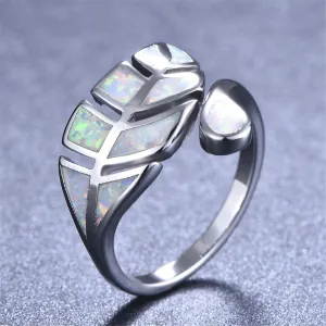 White Opal & Silver-Plated Leaf Bypass Ring