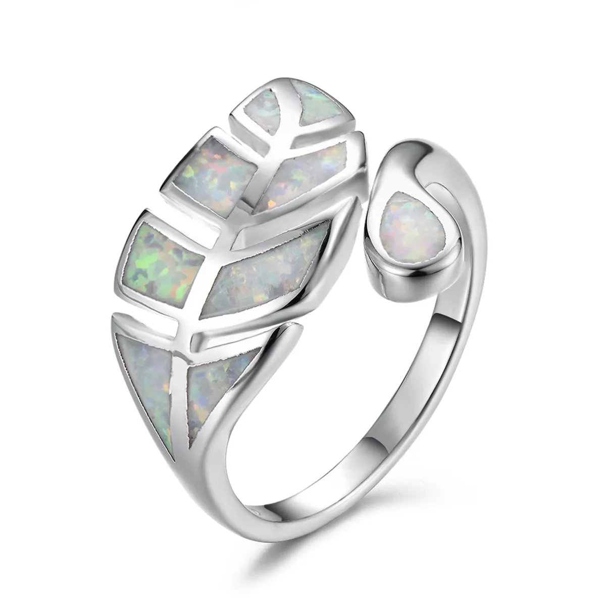White Opal & Silver-Plated Leaf Bypass Ring