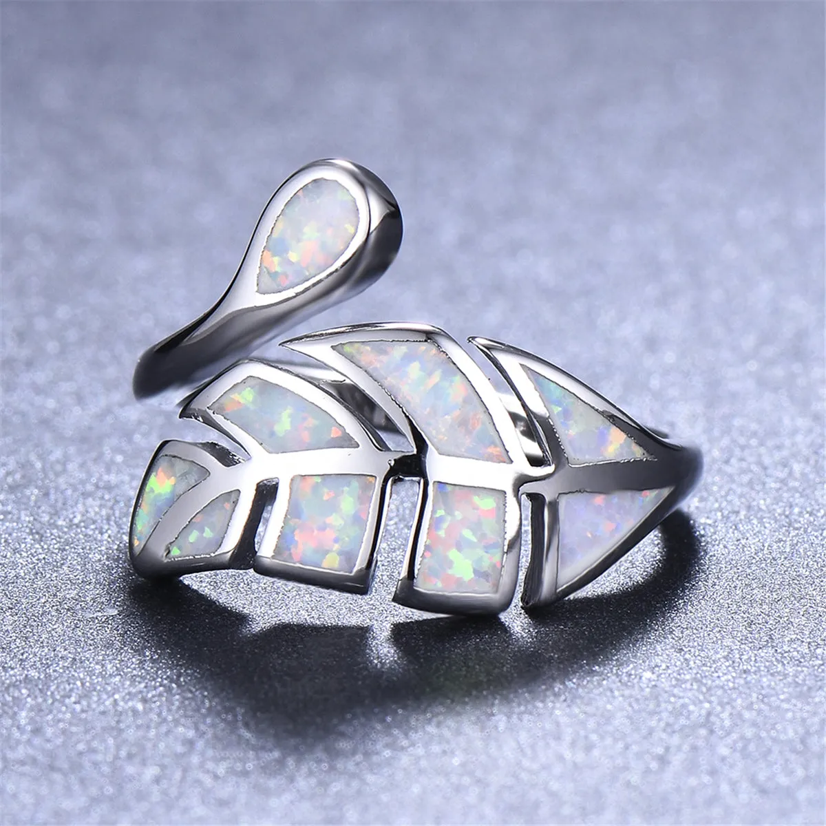 White Opal & Silver-Plated Leaf Bypass Ring