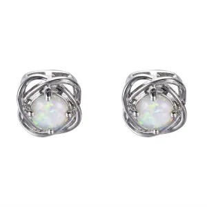 White Opal & Silver-Plated Round Wrapped Stud Earrings