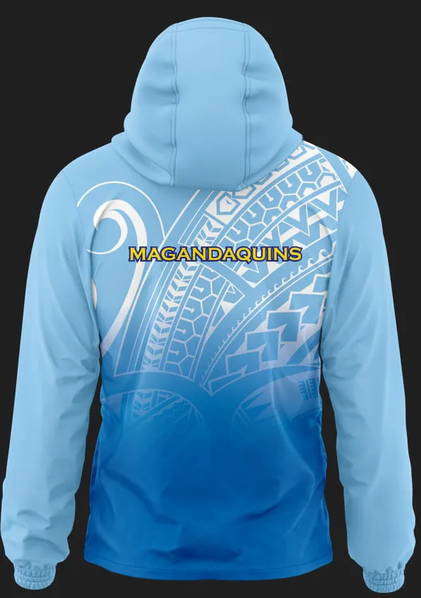 Wind breaker jacket light blue with hood in collar (unisex)