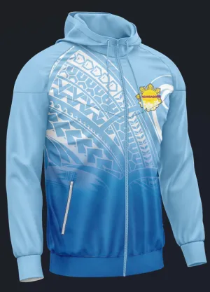 Wind breaker jacket light blue with hood in collar (unisex)