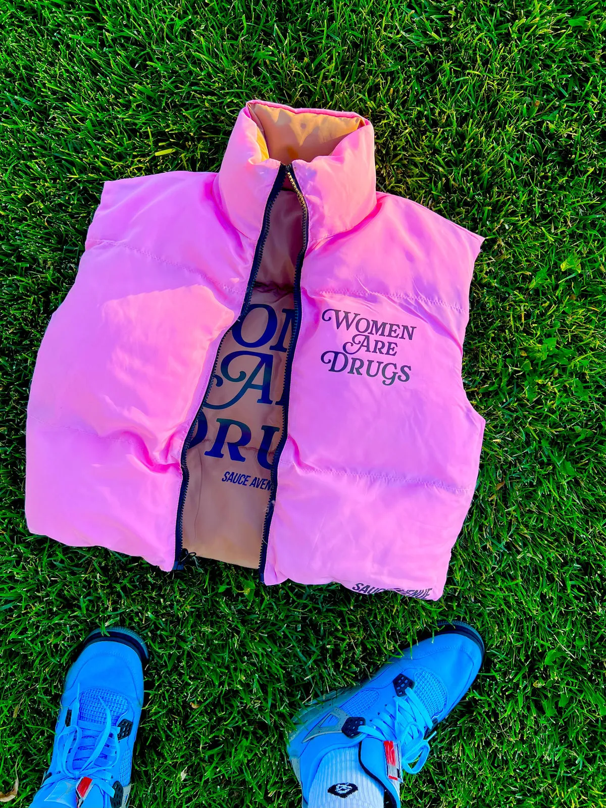Women Are Drugs (Holo) | Puffer Reversible Cropped Vest (Women's)