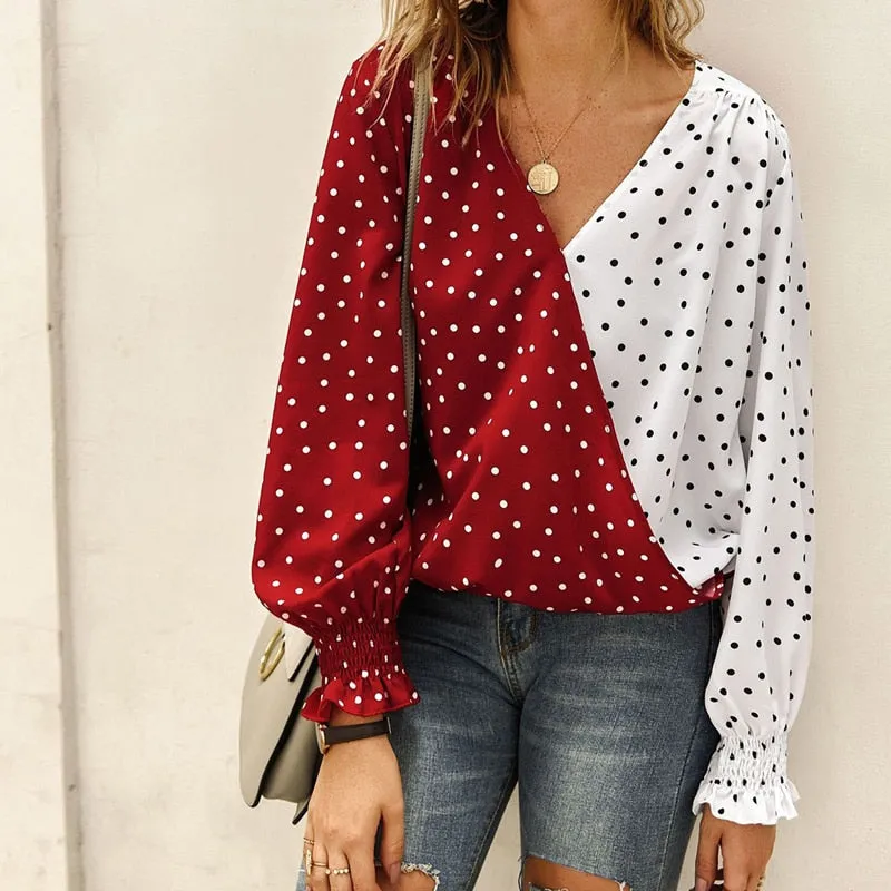 Women Dot Polk Ladies Shirt Casual Ladies Shirts