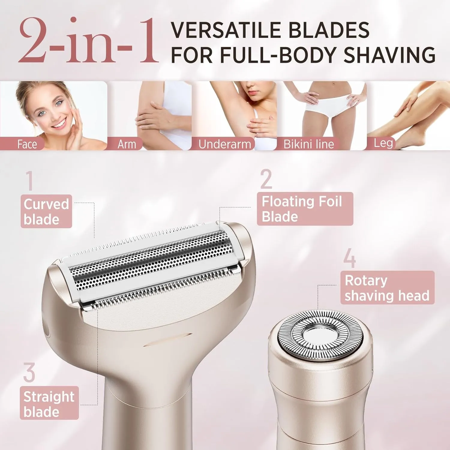 Women Electric Razor Rechargeable for Body: Painless Hair Removal - Electric Shaver for Face Legs Underarms Bikini