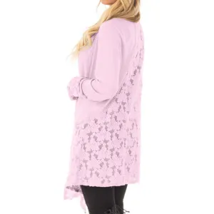 Women  Lace Patchwork Long Sleeve Casual Pure Color Cardigan