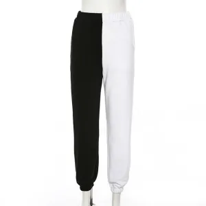 Women Sweatpants High Waist Color Blocking Long Pants Slim