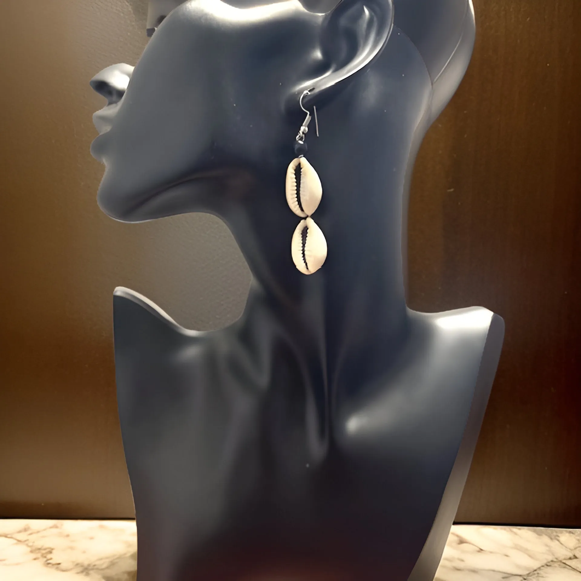 Women's African 2 Link Cowrie Shell Earrings