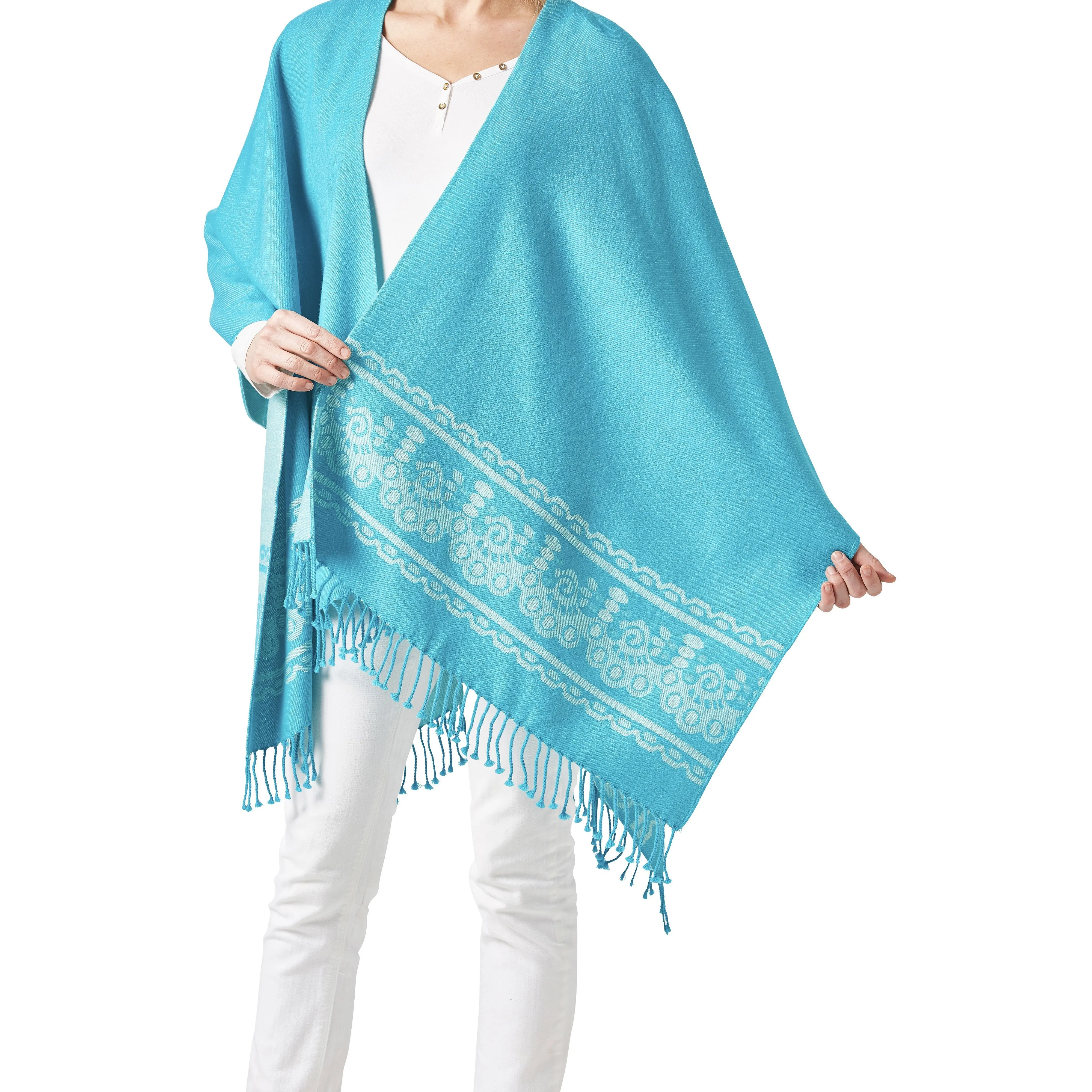 Women's Aqua Shawl Ecuadorian Artisan-Made