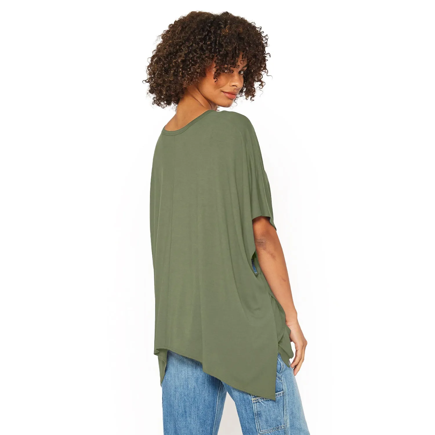 Women's Basic V-Neck Poncho Styled Tunic