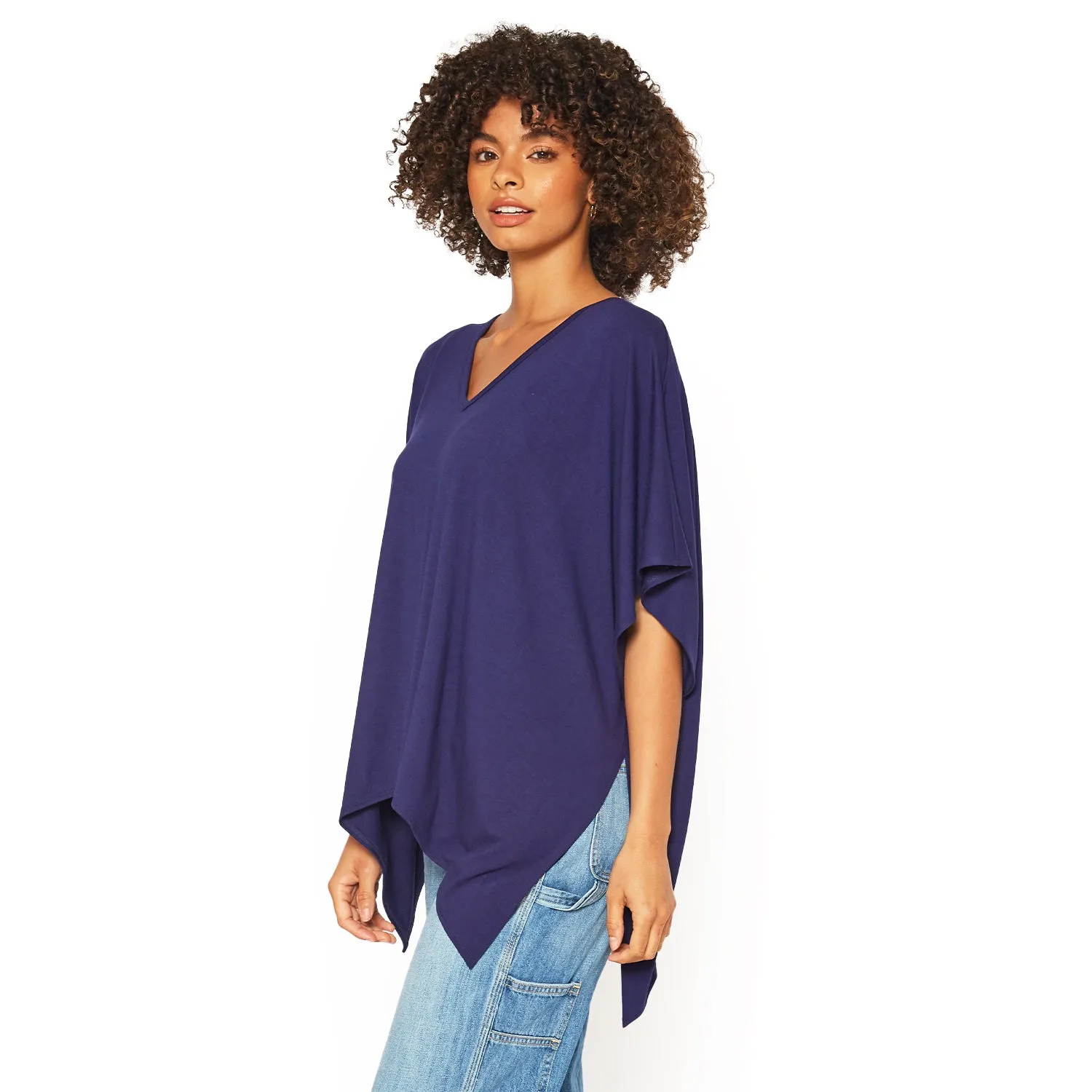 Women's Basic V-Neck Poncho Styled Tunic