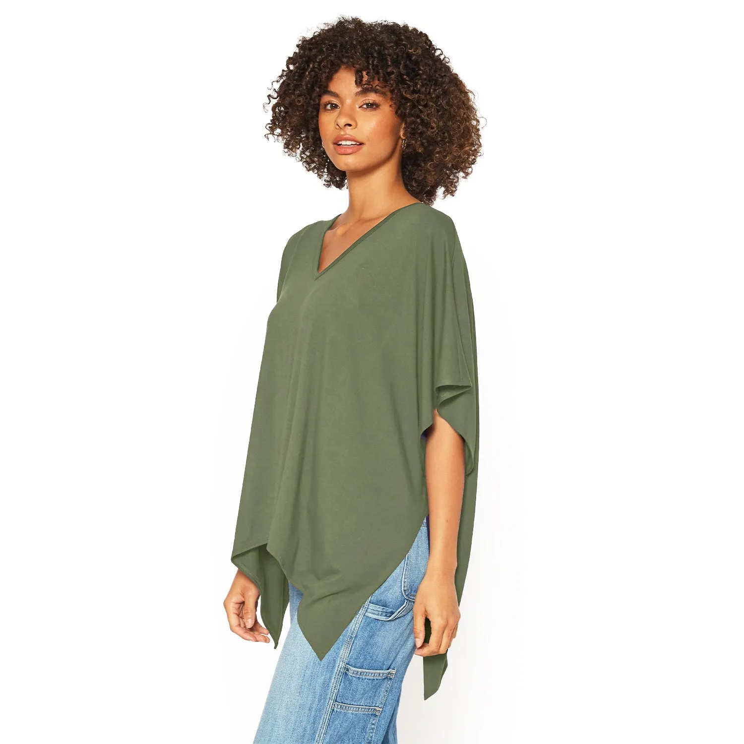 Women's Basic V-Neck Poncho Styled Tunic