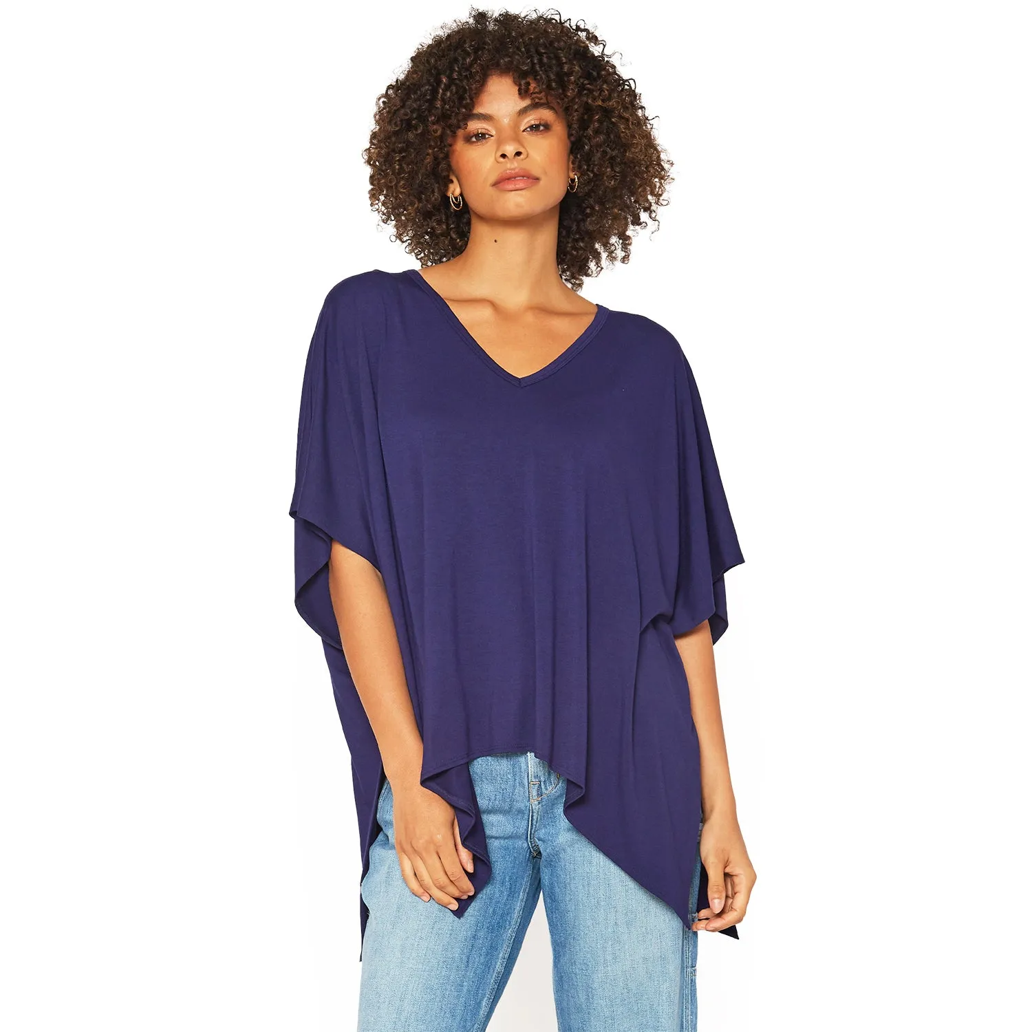 Women's Basic V-Neck Poncho Styled Tunic