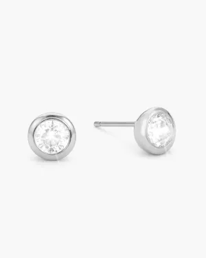 Women's Bezeled Stud Earrings - Silver