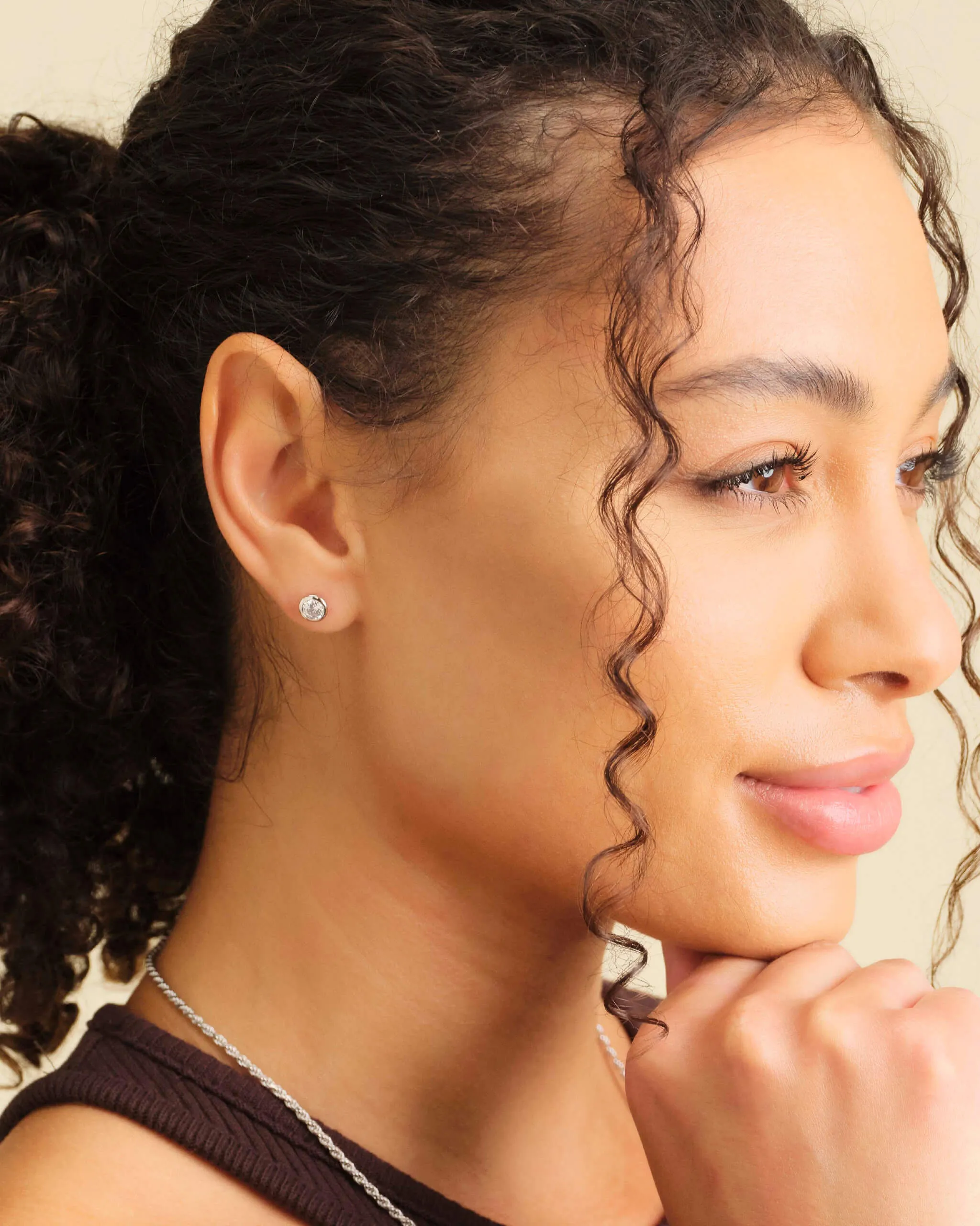Women's Bezeled Stud Earrings - Silver