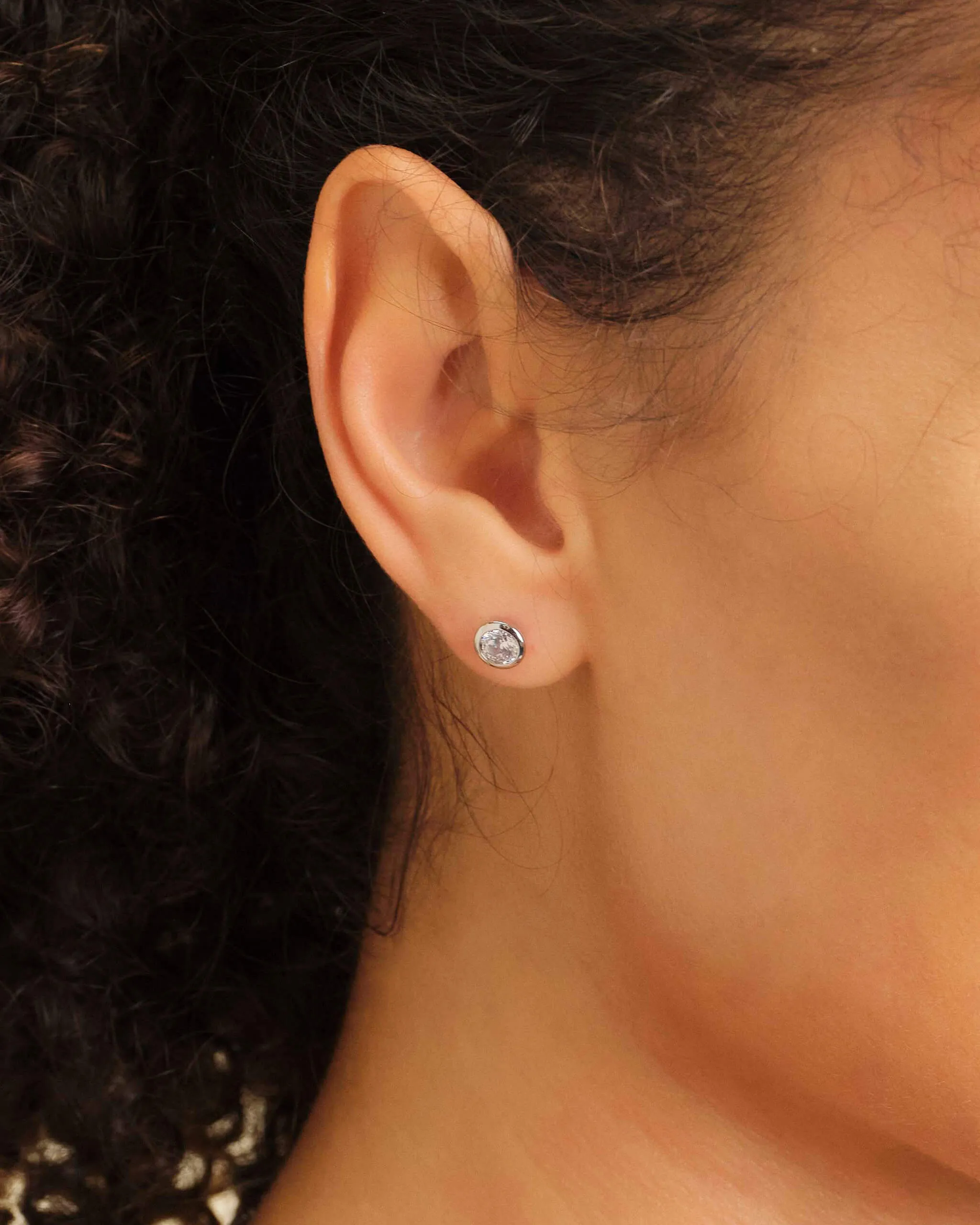 Women's Bezeled Stud Earrings - Silver