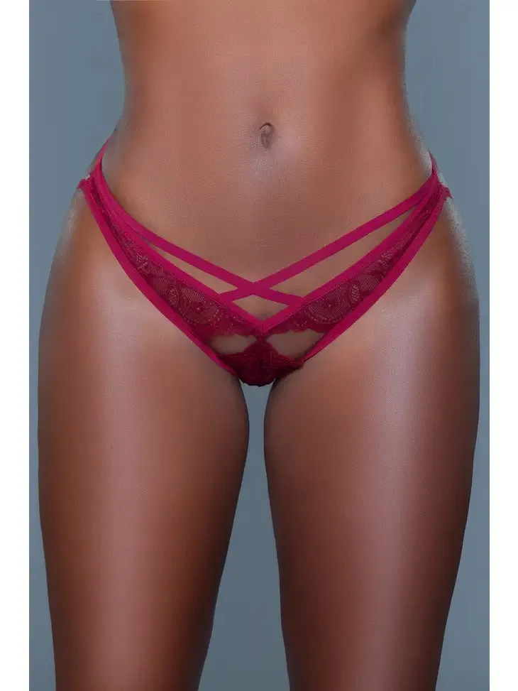 Women's Brazilian Lace Front Strap Back Low Rise Design Red Briefs