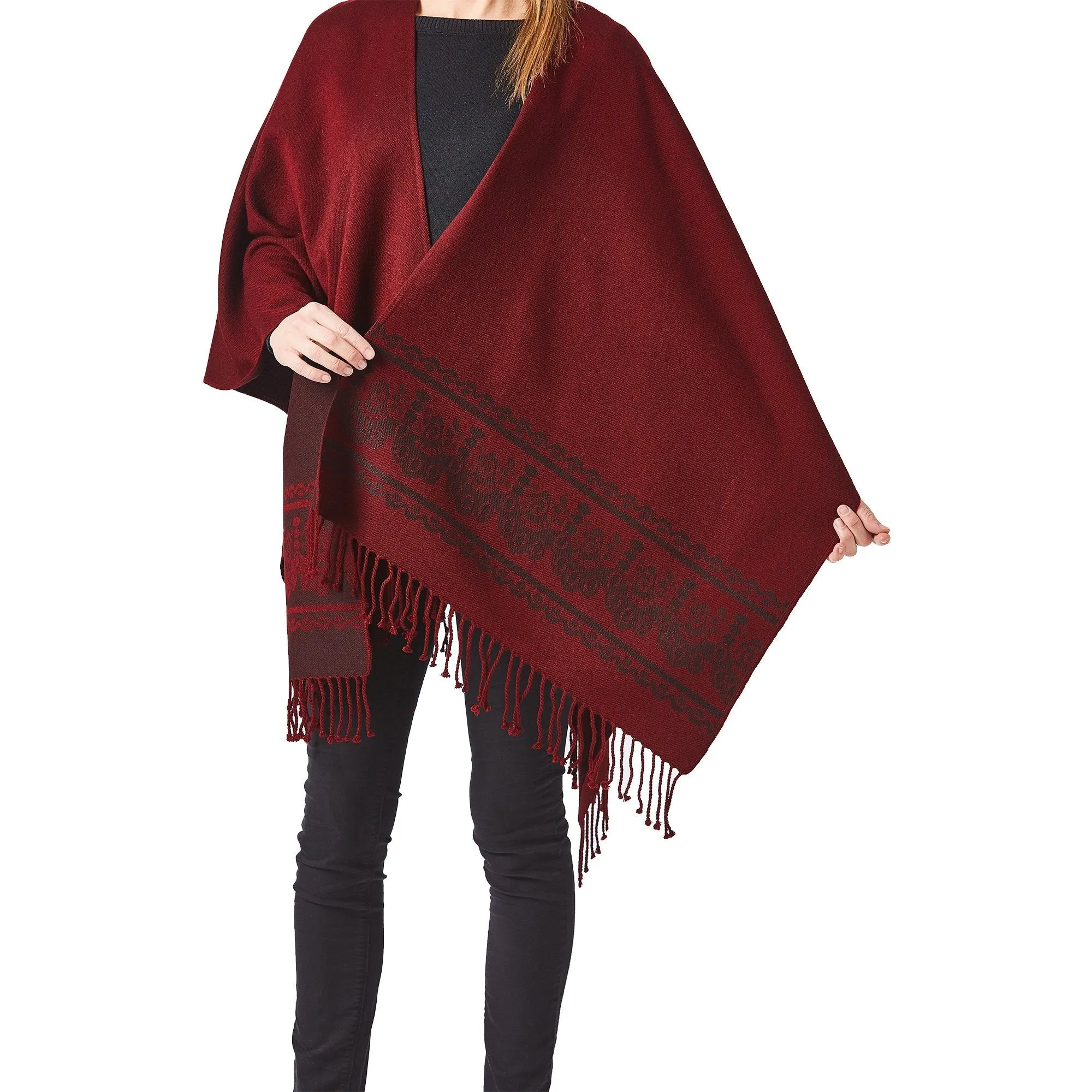 Women's Burgundy Shawl Ecuadorian Artisan-Made