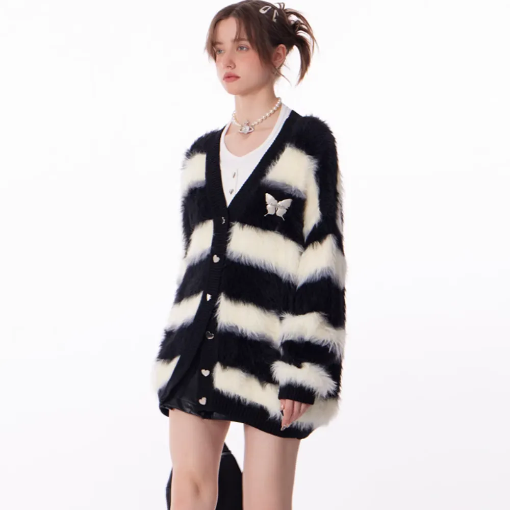 Women's Casual Striped Butterfly Knit Cardigan